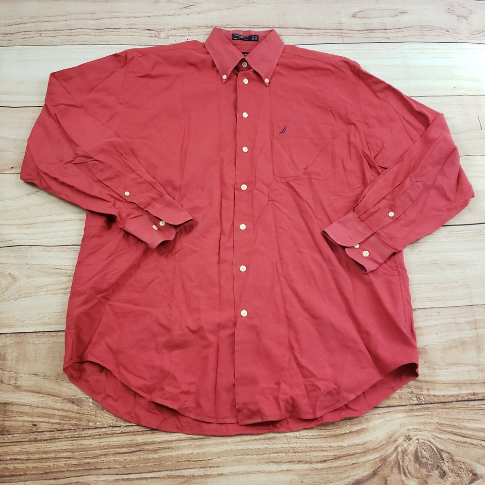 Nautica Shirt Mens Extra Large Red Button Up Casual Sailing Vintage Oxford Adult